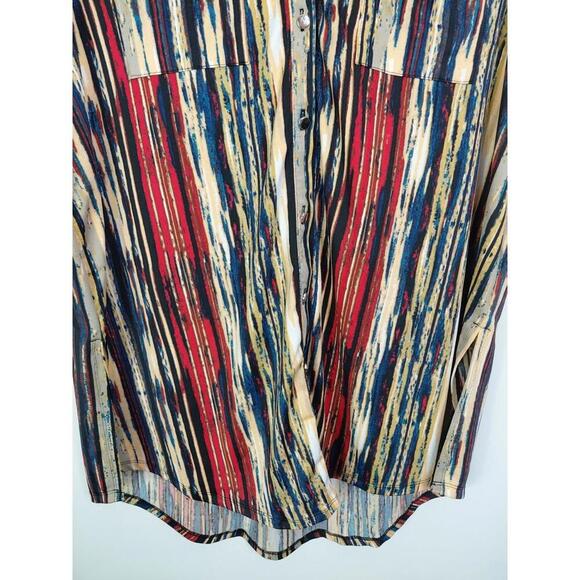 Cocomo Top Womens 1X Shell Button Front Stand Collar Dark Stripes Liquid Knit - Picture 4 of 8